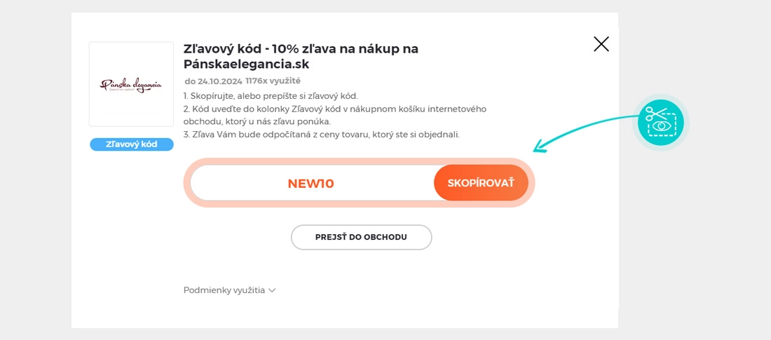 Návod ako skopírovať zľavový kód Pánska elegancia