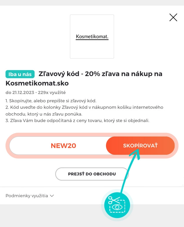 Návod ako skopírovať zľavový kód Kosmetikomat