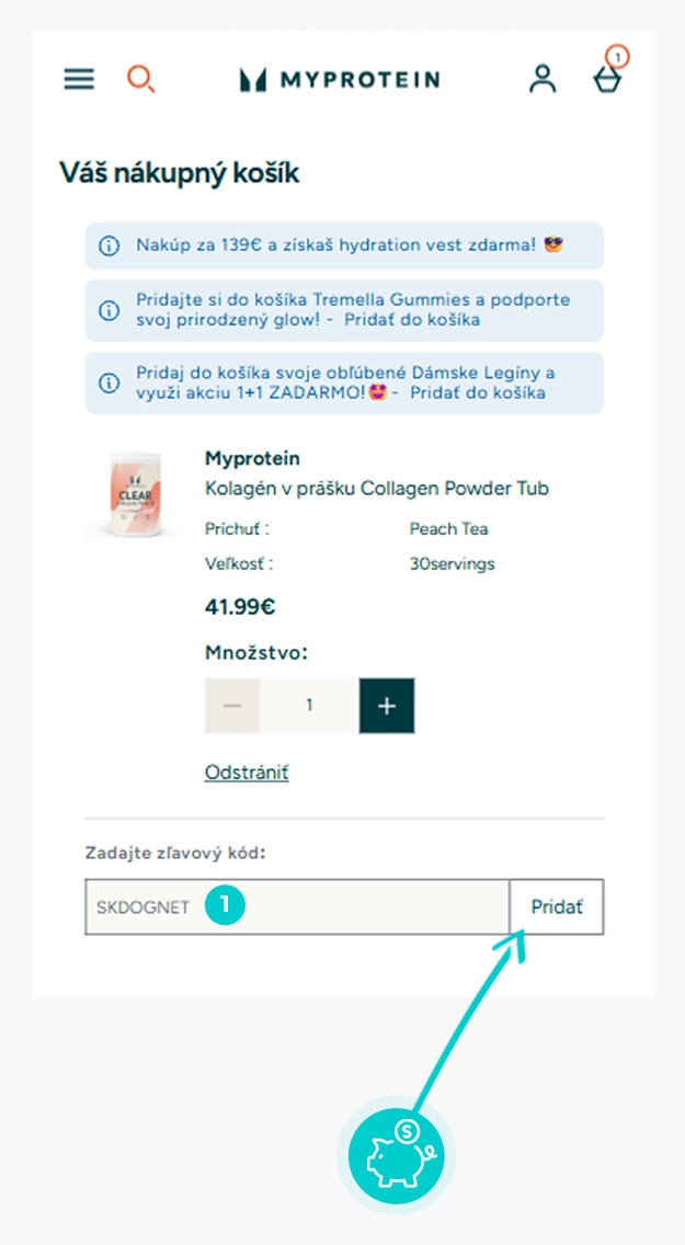 Návod ako uplatniť zľavový kód v košíku e-shopu Myprotein