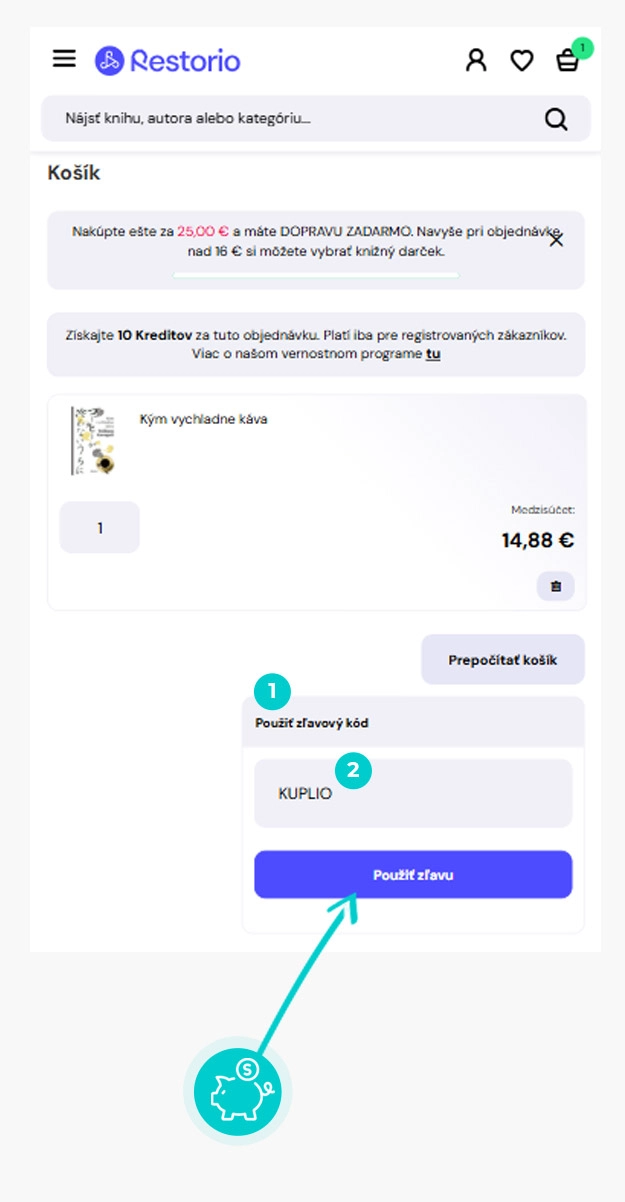 Návod ako uplatniť zľavový kód v košíku e-shopu Restorio