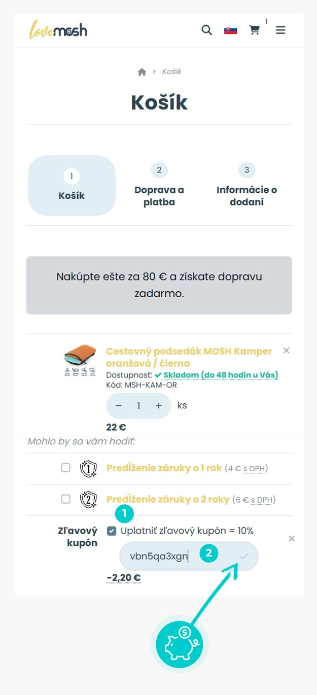 Návod ako uplatniť zľavový kód v košíku e-shopu LoveMosh