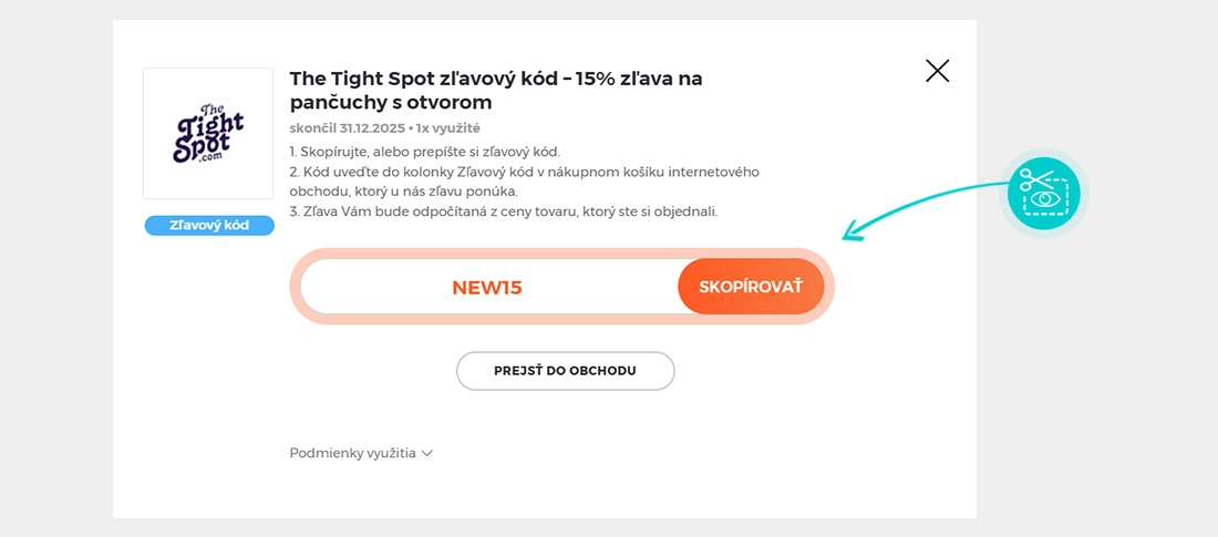 Návod ako skopírovať zľavový kód The Tight Spot