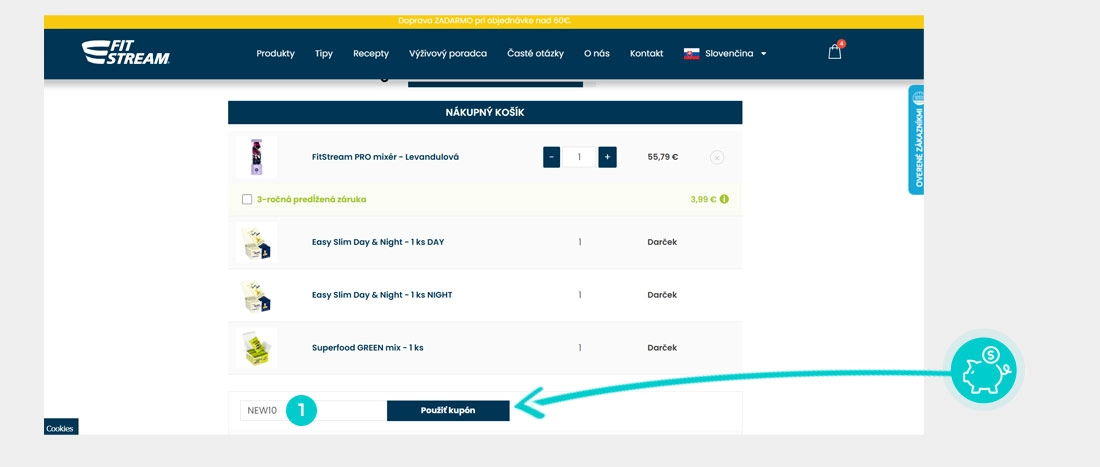 Návod ako uplatniť zľavový kód v košíku e-shopu FitStream