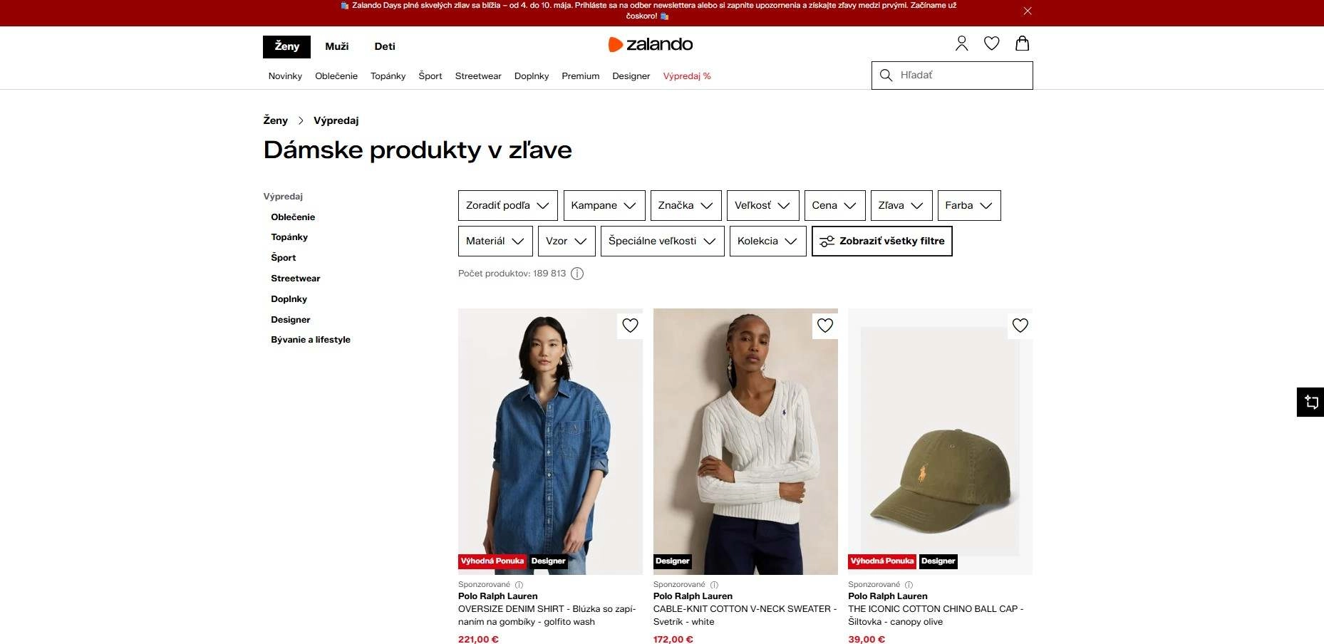 obchod Zalando dámske produkty v zľave