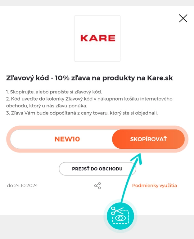 Návod ako skopírovať zľavový kód Kare