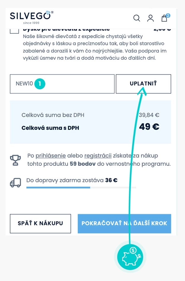 Návod ako uplatniť zľavový kód v košíku e-shopu Silvego