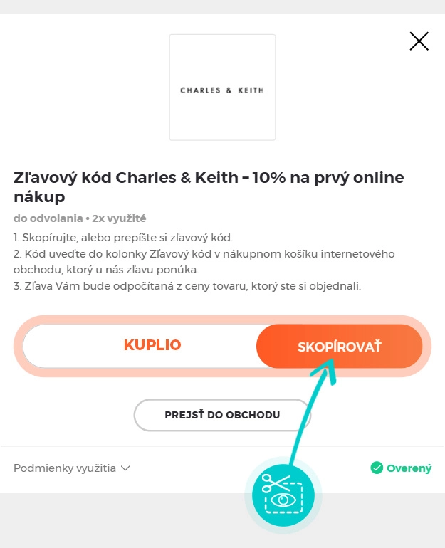 Návod ako skopírovať zľavový kód Charles & Keith