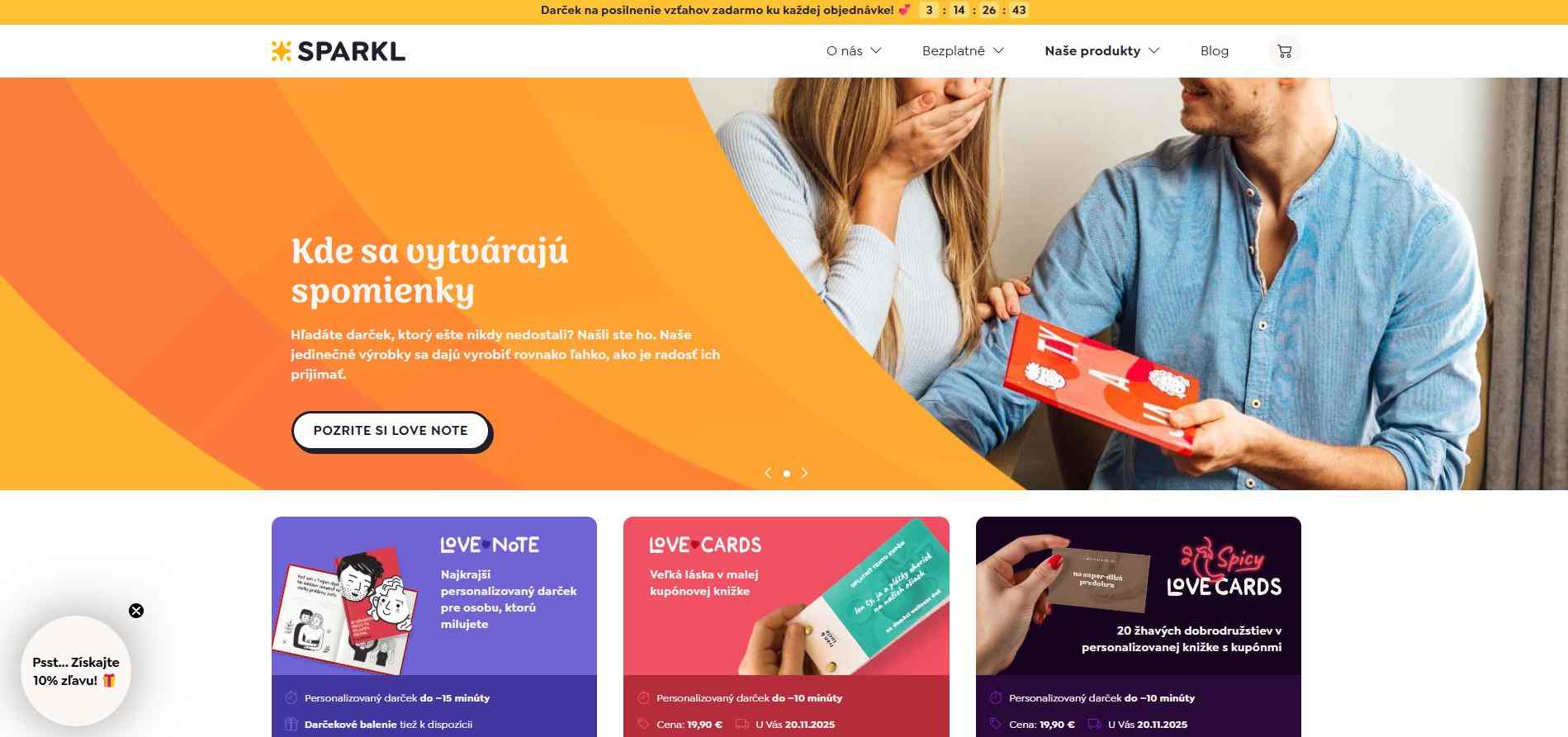 homepage Sparkl personalizované darčeky