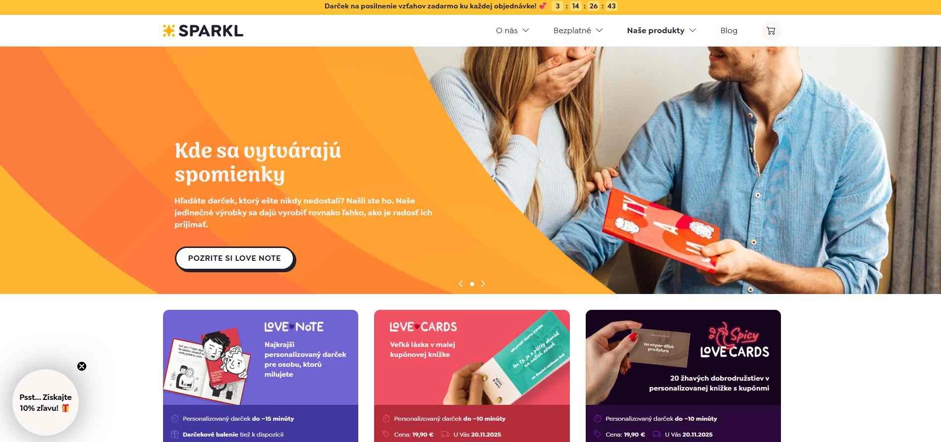 homepage Sparkl personalizované darčeky