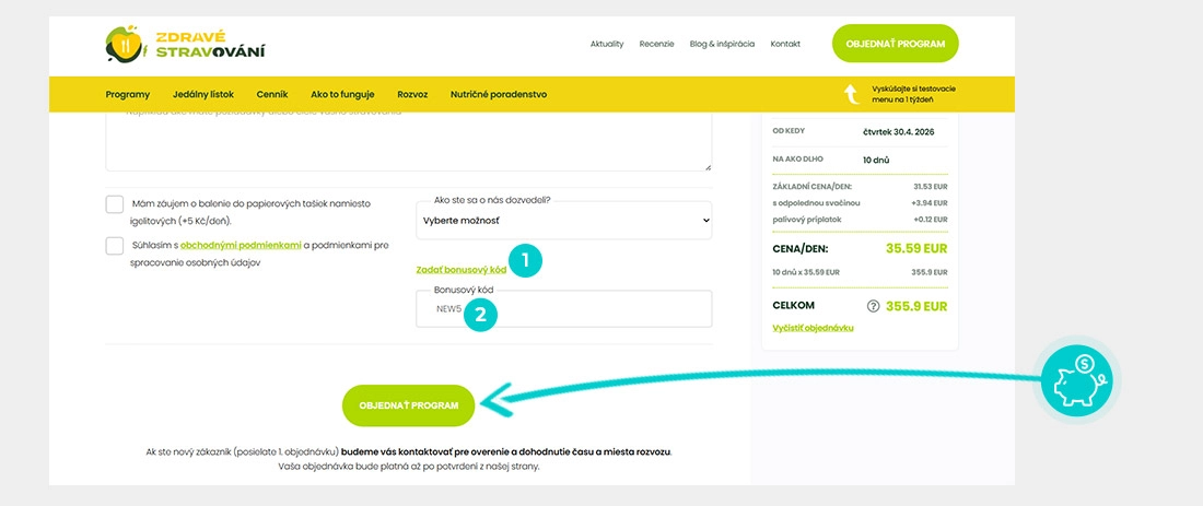 Návod ako uplatniť zľavový kód v košíku e-shopu Zdravé stravovanie