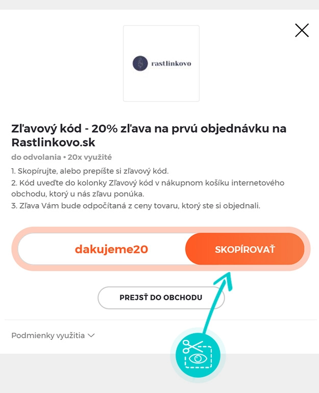 Návod ako skopírovať zľavový kód Rastlinkovo