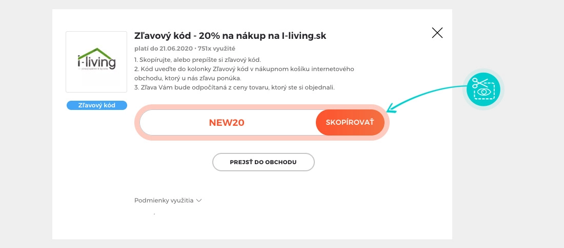 Návod ako skopírovať zľavový kód I-living