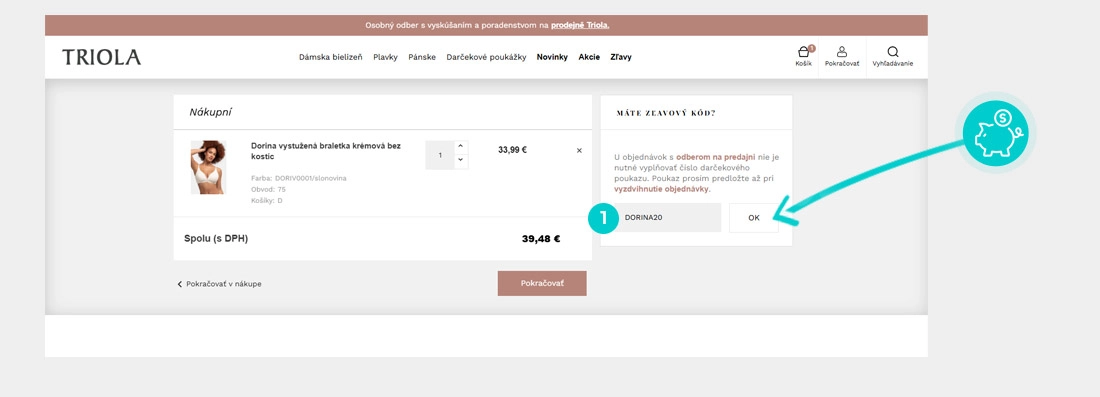 Návod ako uplatniť zľavový kód v košíku e-shopu TRIOLA