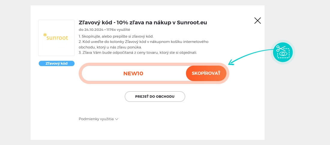 Návod ako skopírovať zľavový kód Sunroot