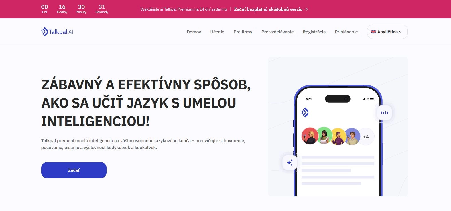 Homepage e-shopu Talkpal - telefón so štyrmi ikonami ľudí