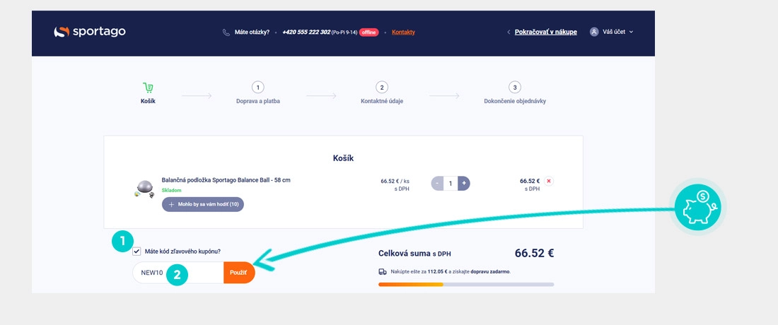 Návod ako uplatniť zľavový kód v košíku e-shopu eSportago