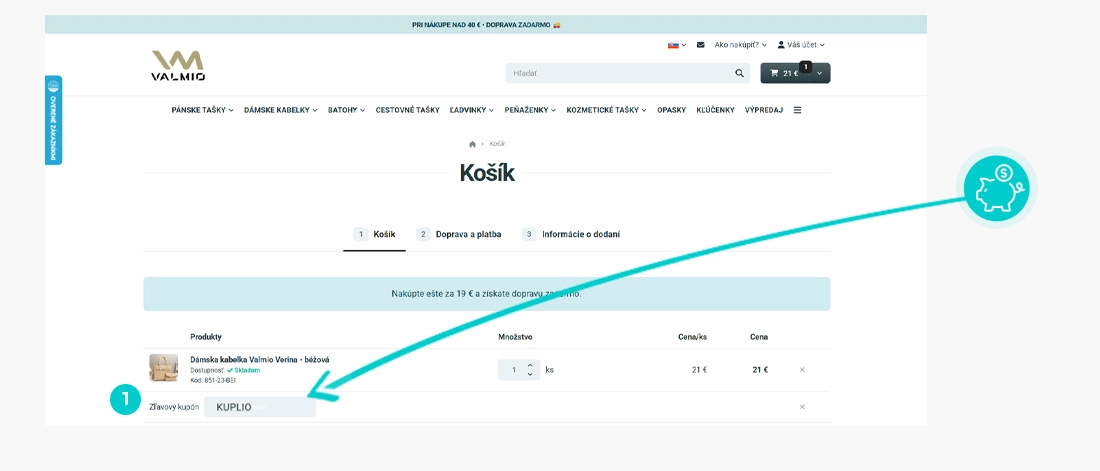 Návod ako uplatniť zľavový kód v košíku e-shopu Valmio