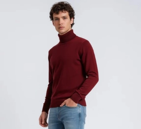 muž v červenom roláku