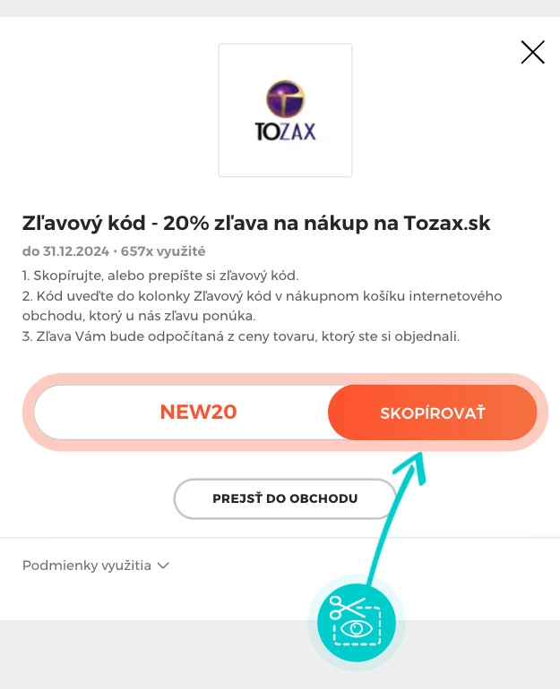 Návod ako skopírovať zľavový kód Tozax