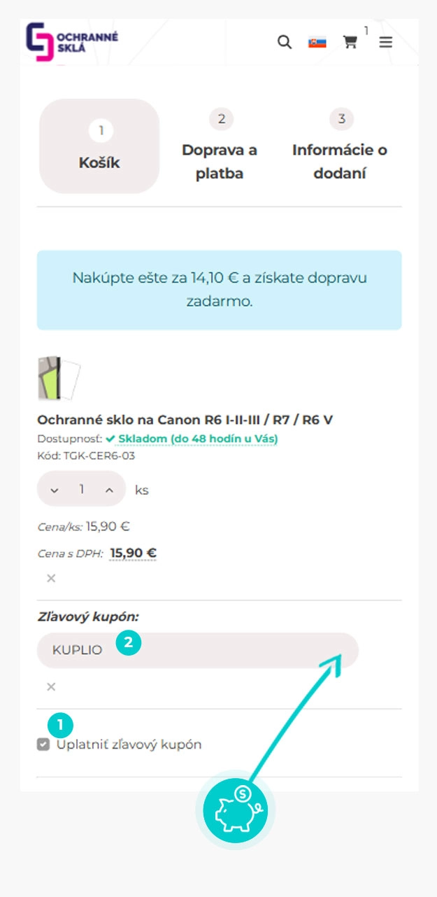 Návod ako uplatniť zľavový kód v košíku e-shopu Ochranné sklá