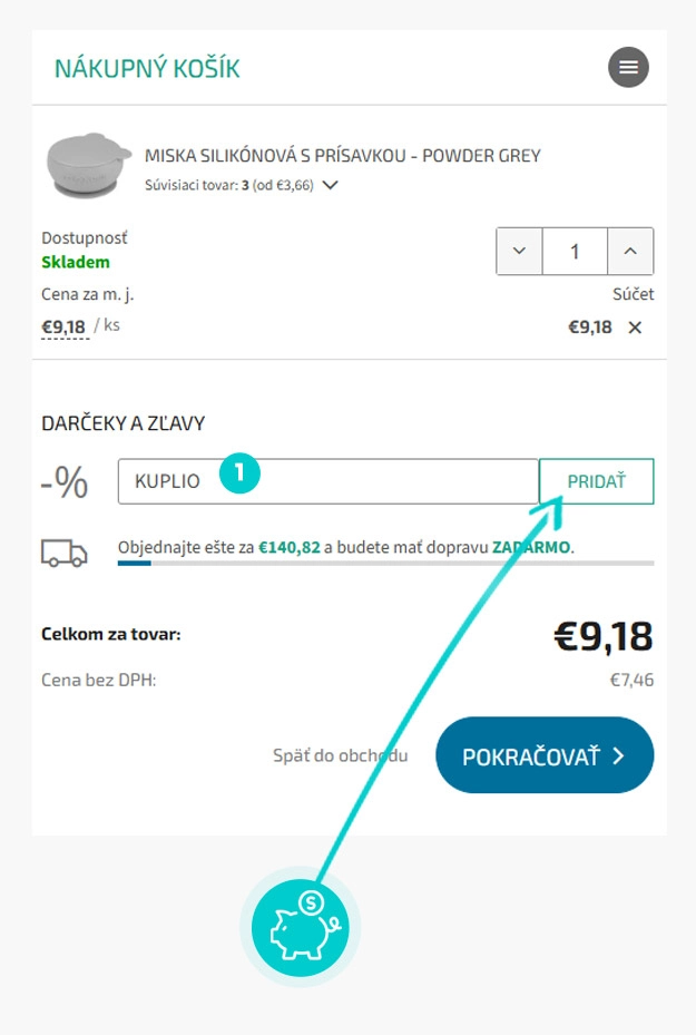 Návod ako uplatniť zľavový kód v košíku e-shopu Minikoioi