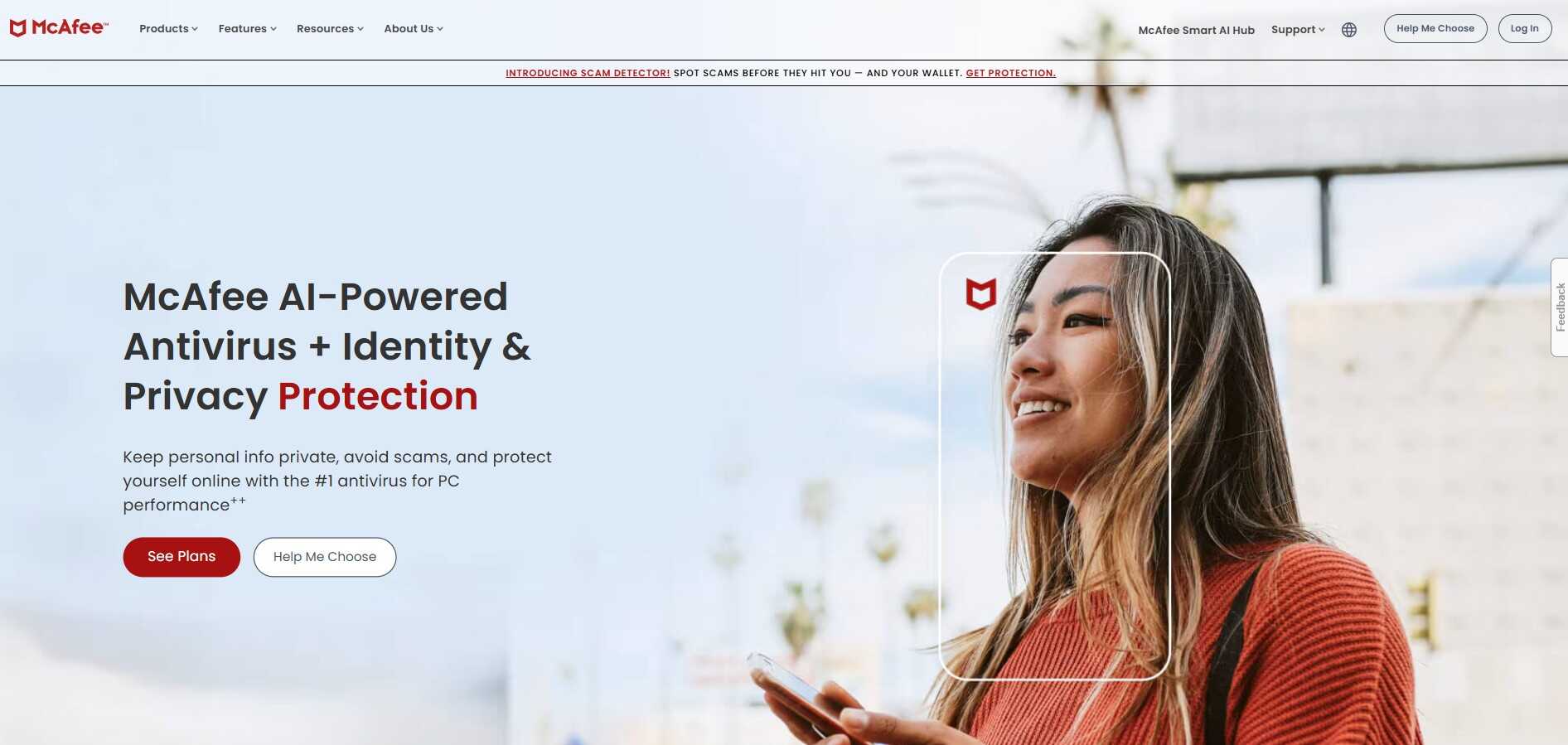 Homepage McAfee s ponukou antivírusového programu