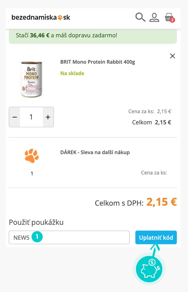 Návod ako uplatniť zľavový kód v košíku e-shopu bezednamiska.sk