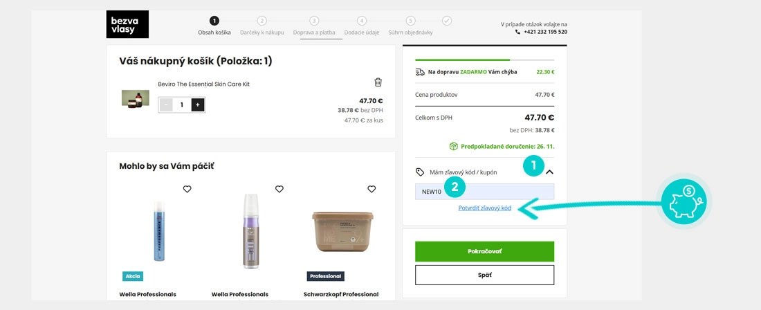 Návod ako uplatniť zľavový kód v košíku e-shopu Bezvavlasy