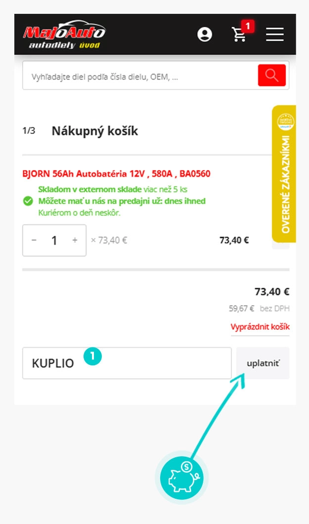 Návod ako uplatniť zľavový kód v košíku e-shopu MajoAuto