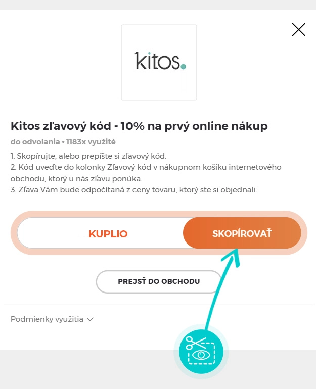 Návod ako skopírovať zľavový kód Kitos