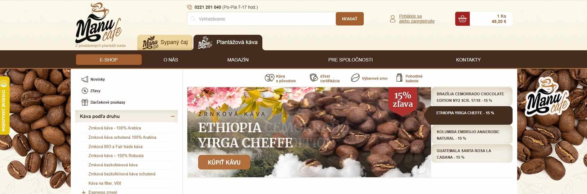 homepage Manu Café výberová zrnková a rozpustná káva z celého sveta
