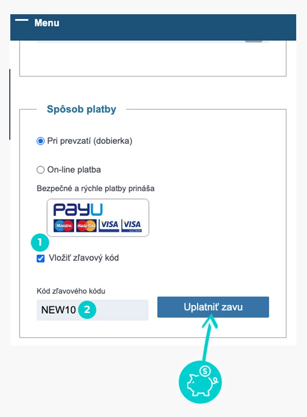 Návod ako uplatniť zľavový kód v košíku e-shopu Vimax