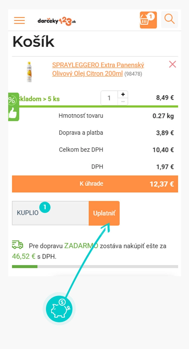 Návod ako uplatniť zľavový kód v košíku e-shopu darčeky123