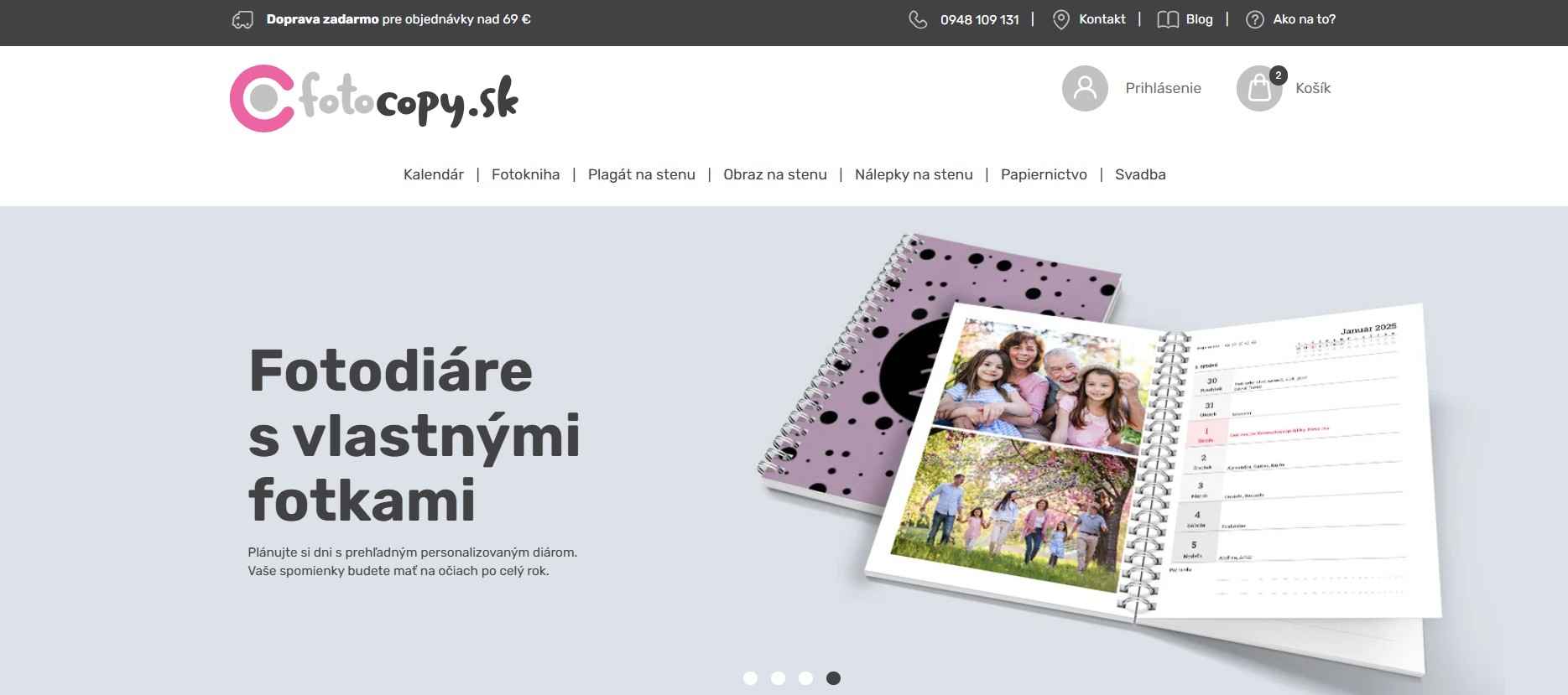 homepage Fotocopy.sk s ponukou fotodiárov
