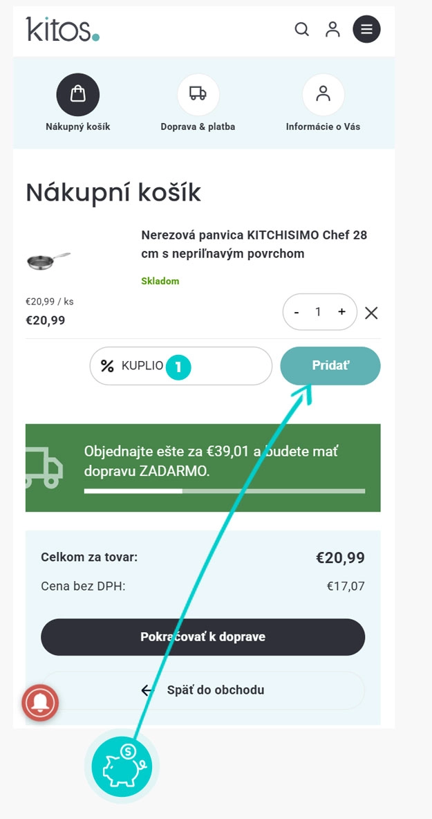 Návod ako uplatniť zľavový kód v košíku e-shopu Kitos