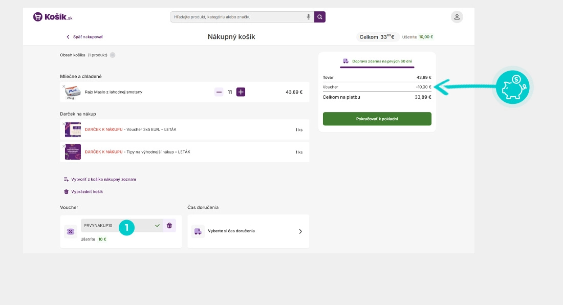 Návod ako uplatniť zľavový kód v košíku e-shopu Košík.sk