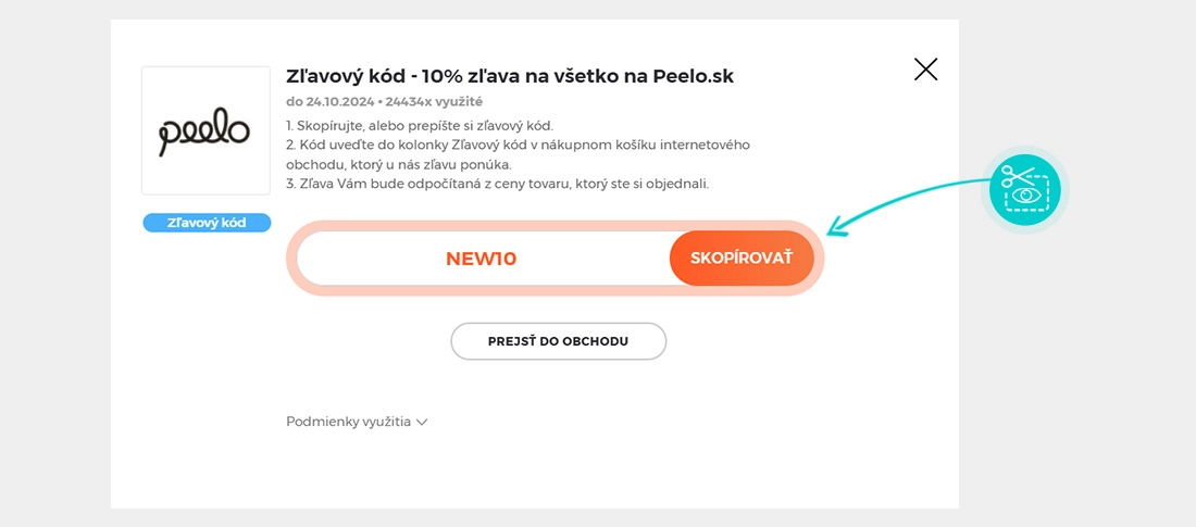 Návod ako skopírovať zľavový kód Peelo
