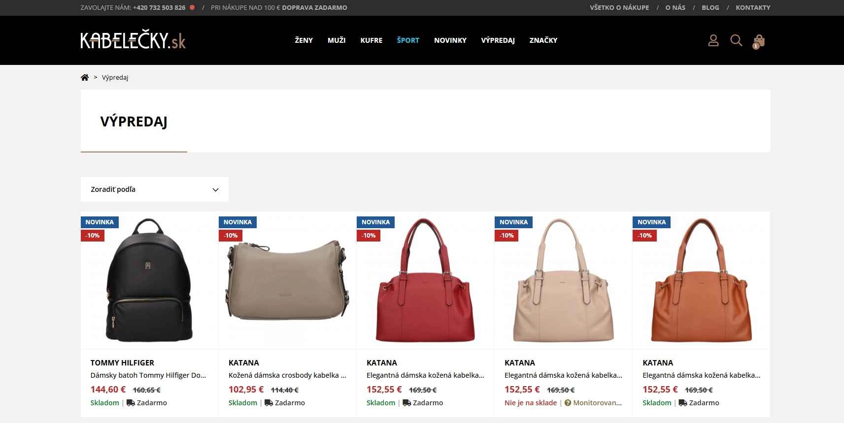 homepage Kabelečky.sk s ponukou kabeliek