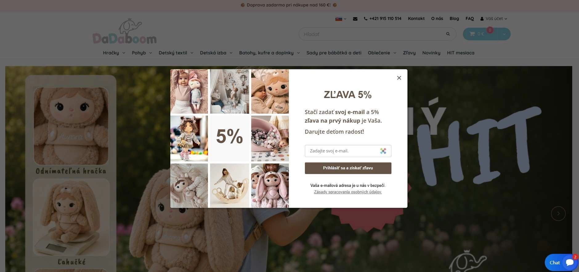 homepage DaDaboom zľava 5 % po odbere newslettera