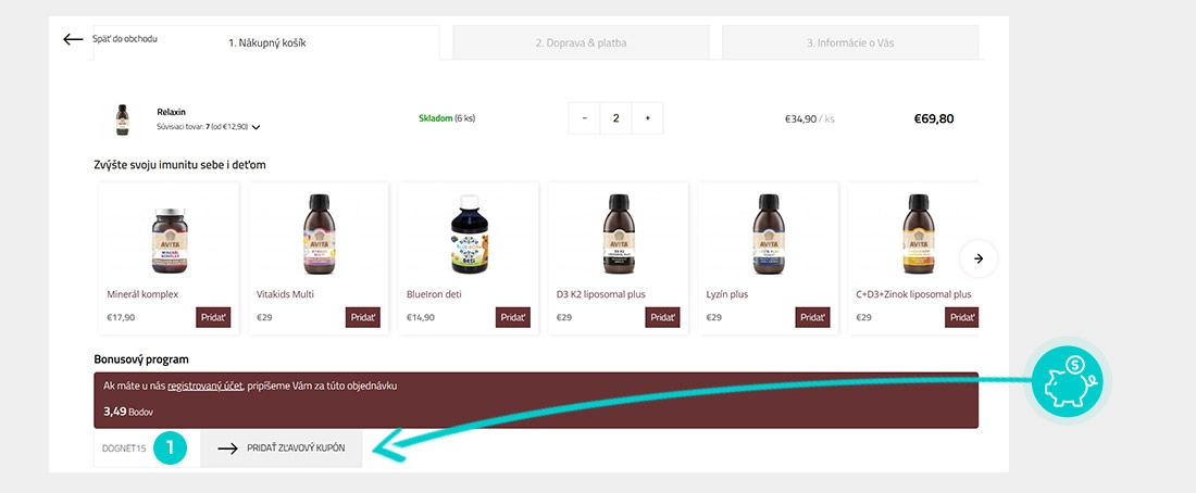 Návod ako uplatniť zľavový kód v košíku e-shopu Avita