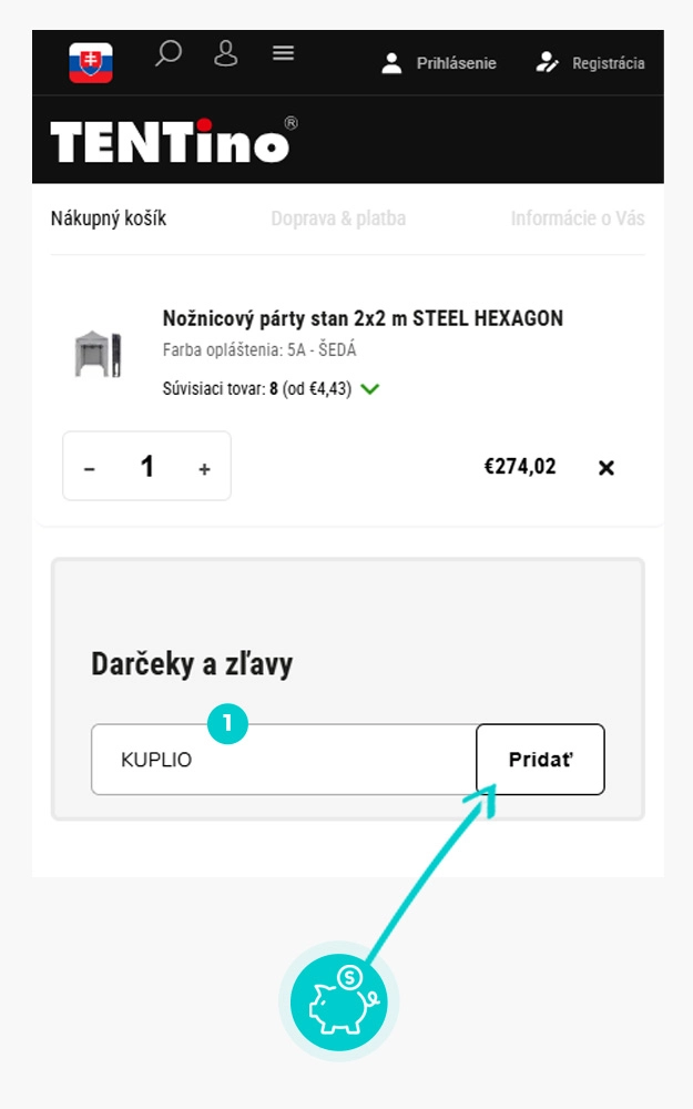 Návod ako uplatniť zľavový kód v košíku e-shopu Tentino