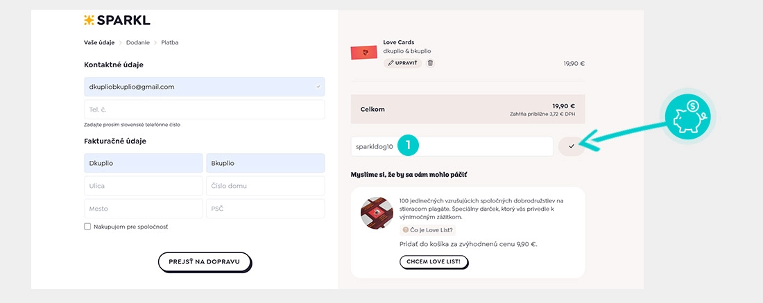 Návod ako uplatniť zľavový kód v košíku e-shopu Sparkl