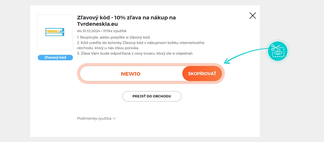 Návod ako skopírovať zľavový kód Tvrdeneskla.eu