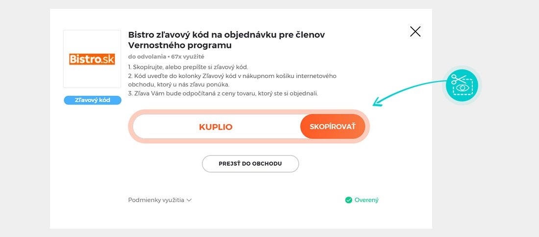 Návod ako skopírovať zľavový kód Bistro