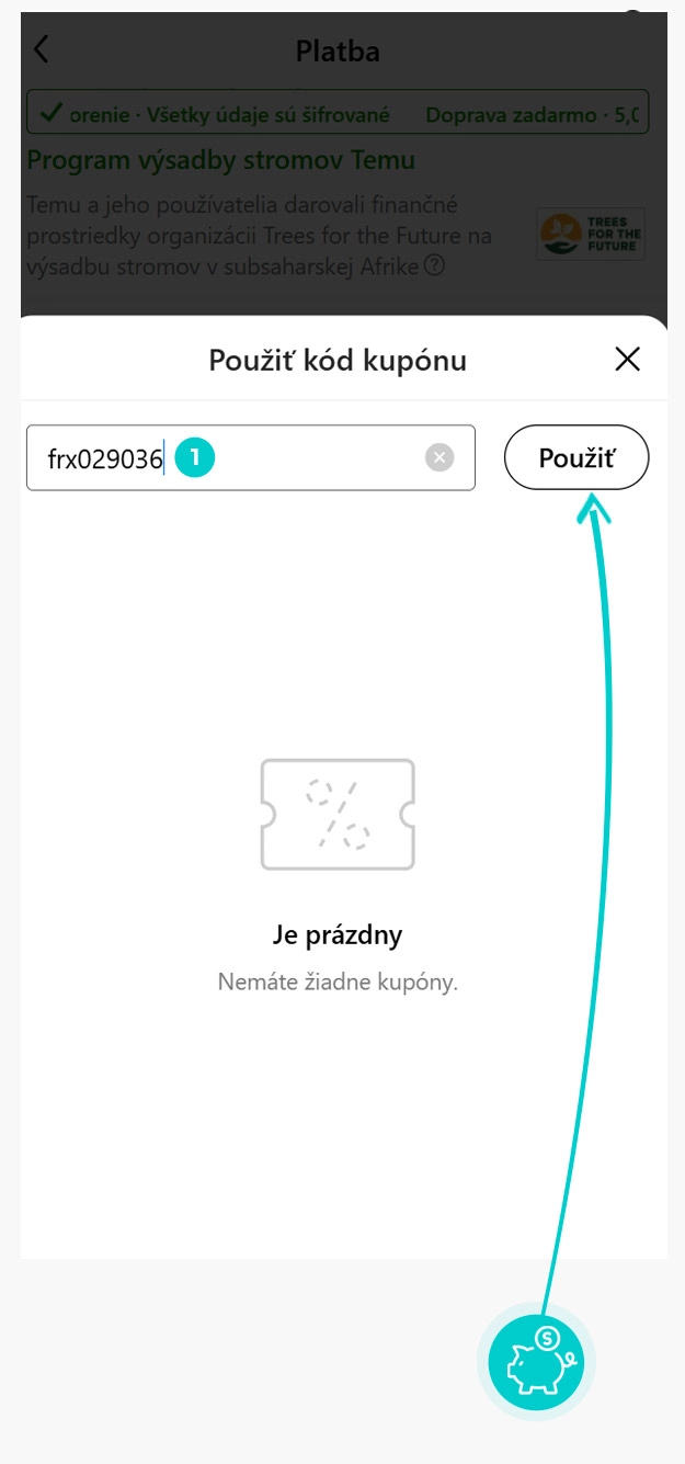 Návod ako uplatniť zľavový kód v košíku e-shopu Temu