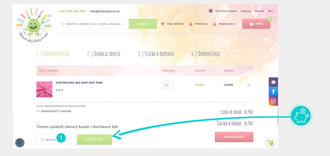 Návod ako uplatniť zľavový kód v košíku e-shopu Bubulákovo