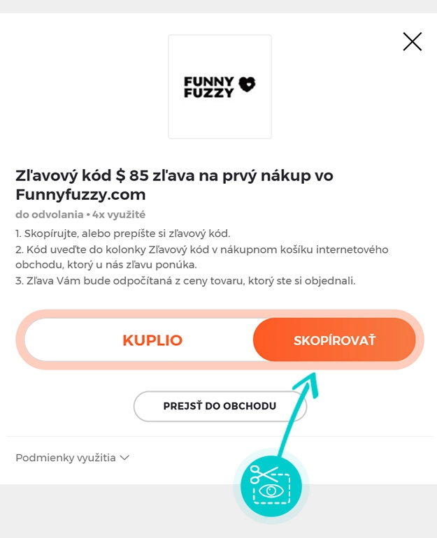 Návod ako skopírovať zľavový kód FunnyFuzzy