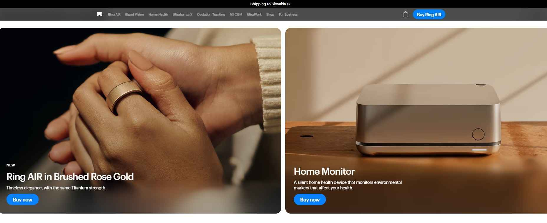 homepage Ultrahuman s ponukou zariadení na sledovanie zdravia