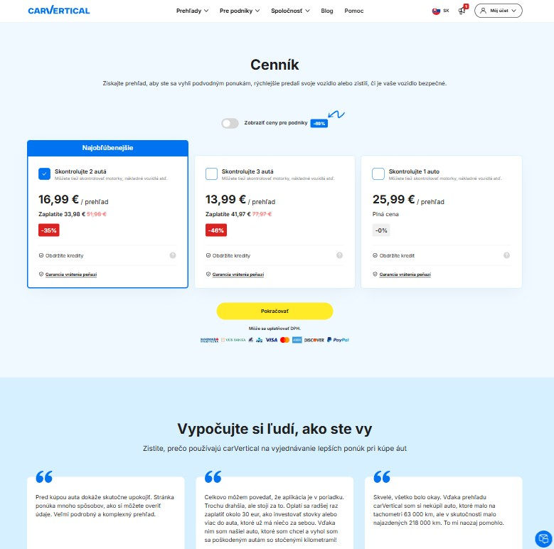 ponuka plánov od carVertical