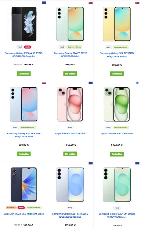ponuka mobilných telefónov v e-shope Danimani